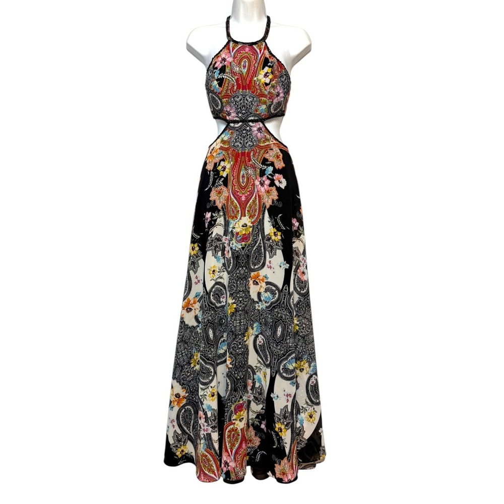 Colette Mon Cheri Boho Glam Formal Prom Dress Womens Size 0 Cutouts Y2K Indie